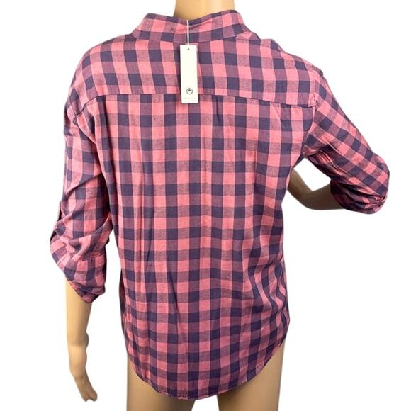 Sundry Women's 3/4 Button Shirt Brushed Cotton Plaid Pink Blue Size (M) Elevated - Picture 3 of 7